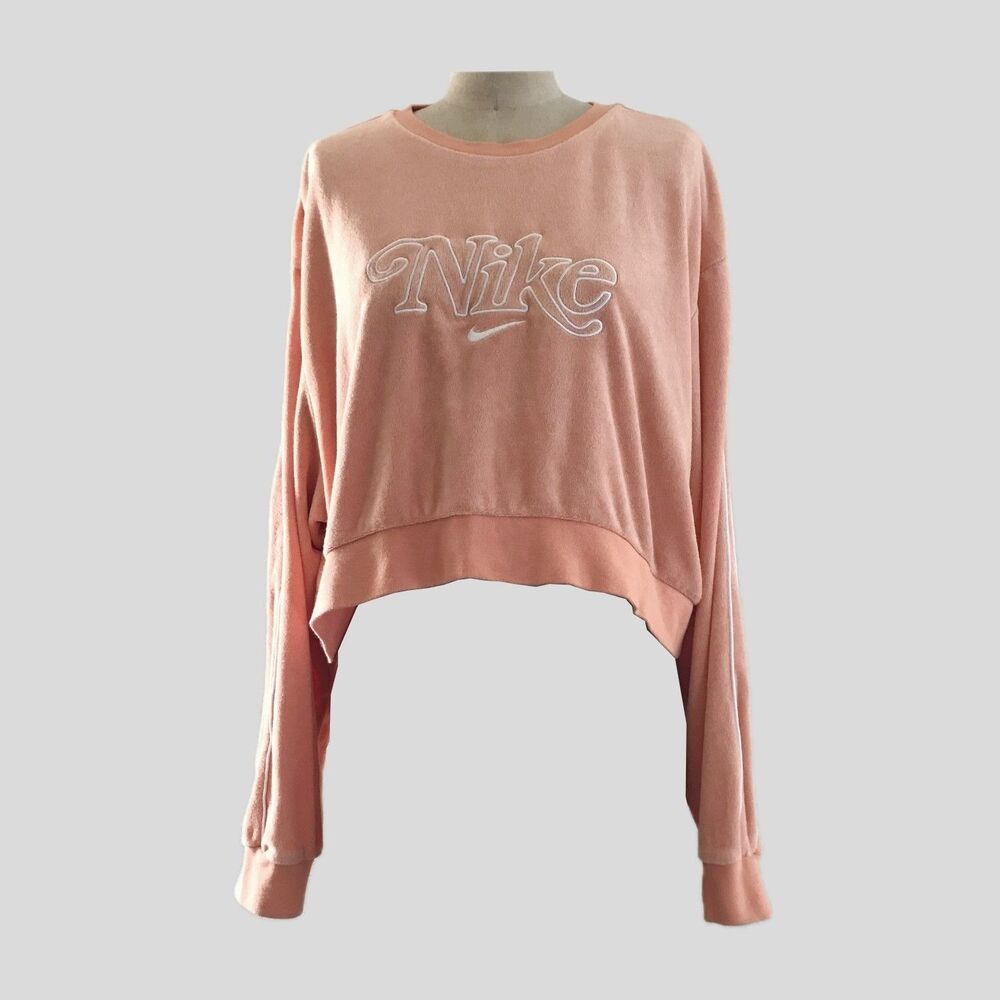 Nike Orange Pastel Terry Cotton Long Sleeve Cropped Logo Sweatshirt Top S